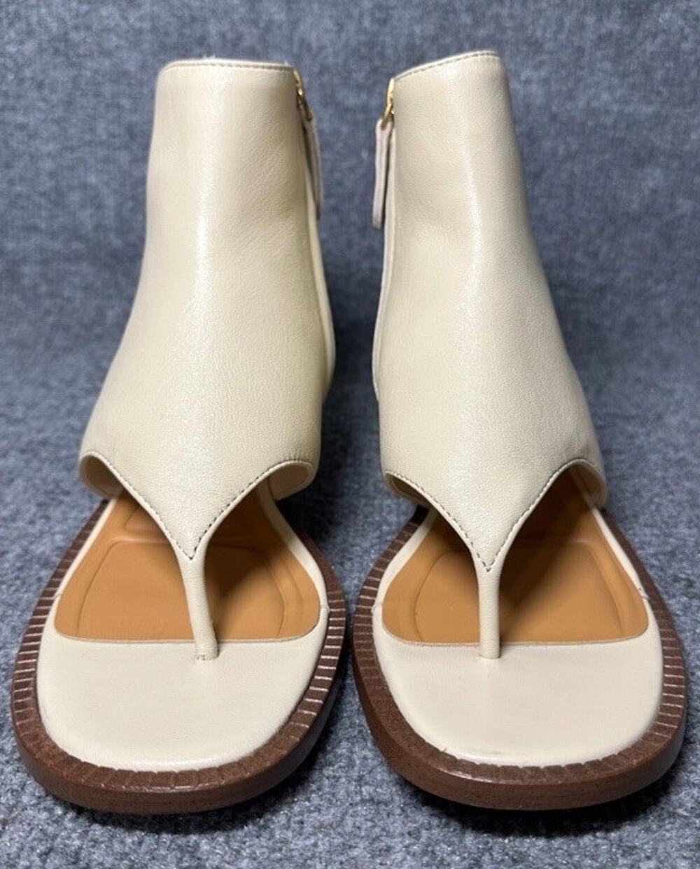 Franco Sarto Womens A-Skye Zip Open Toe Cutaway Sandal Beige Leather Size 6M